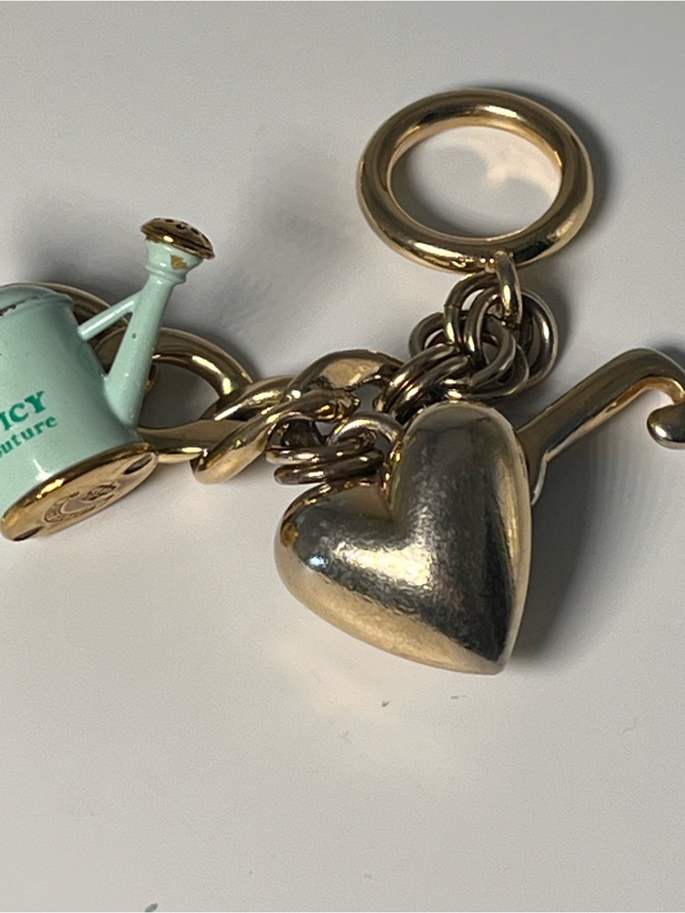 Juicy Couture Gold Tone Link Bracelet Removeable Green Watering Can Charm 7" - Picture 8 of 9